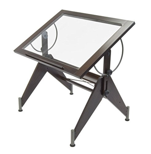 Studio Designs 13311 Aries Glass Top Drafting Table, Dark Walnut with Champagne Metal