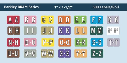 Doctor Stuff - File Folder Labels, Alphabet Letter, Complete Set A - Z, Plus Mc, with Tray, Barkley/Sycom FABKM - BRAM Series Compatible Alpha Stickers, 1" x 1-1/2", 27 Rolls, 500/Roll