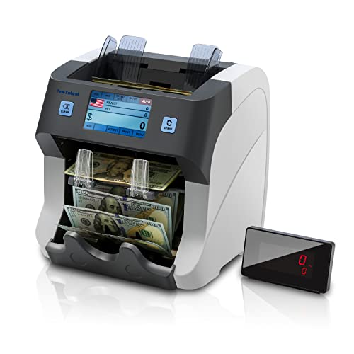 Ten Tatent SH-108C Bank Grade 2-Pocket Money Counter Machine Mixed Denomination Multi Currency Bill Counter Cash Sorter with Reject Pocket Counterfeit Detection 2 CIS/UV/MG/ Serial Number Record
