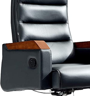 BKWJ Executive Managerial Office Chair with Fixed Armrest, Black Leather