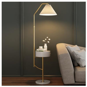MAXEZE Dimmable Metal Floor Lamp with Drawer and Reading Lamp - Coffee Table Decor Lighting (Gold)