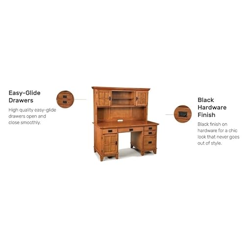 Bowery Hill Cottage Oak Wood Pedestal Desk with Hutch