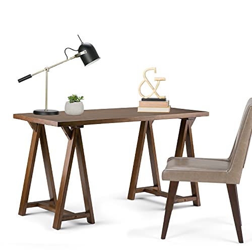SIMPLIHOME Sawhorse SOLID WOOD Industrial Contemporary 56 inch Wide Home Office Desk, Writing Table, Workstation, Study Table Furniture in Medium Saddle Brown