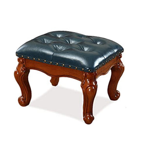 KOHARA Solid Wood Footstool with Elastic Sponge Filling - Blue (15x13x12in)