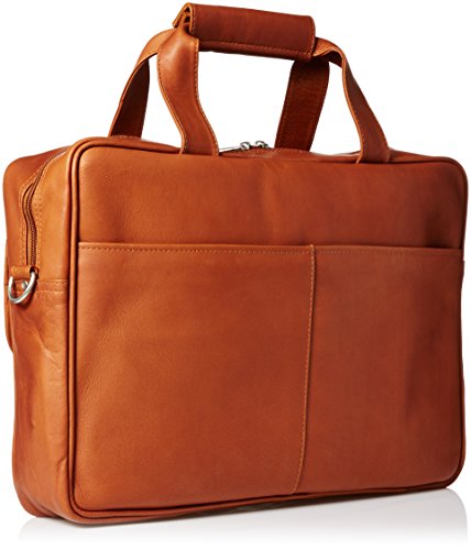 Piel Leather Slim Top-Zip Briefcase, Saddle, One Size