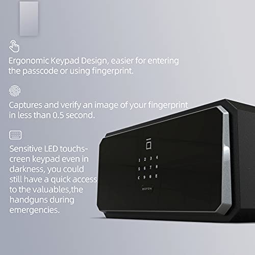 BOFON 1.45 Cubic Fingerprint Password Safe Box,Pistol Safe,Security Box with Key, ,Safety Boxes for Home,Cabinets for Office,Lock Box