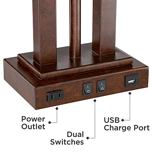 Possini Euro Design Deacon 26" High Industrial Modern Desk Lamps Set of 2 - Brown Bronze Finish Metal Oatmeal Shade - USB Port AC Power Outlet - Gooseneck - Home Office Living Room Charging