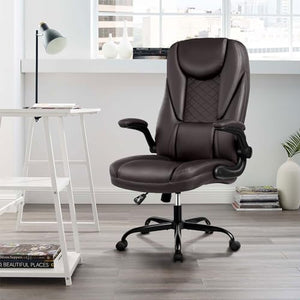 Guessky Executive Office Chair, Big and Tall Ergonomic Leather Chair with Adjustable Arms, High Back, Lumbar Support - Coffee