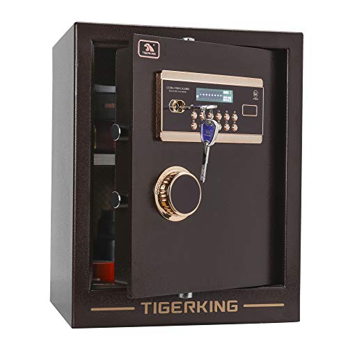 TIGERKING Digital Security Safe Box Solid Alloy Steel Construction with 4 Live-Locking Bolts Password Plus Key Setting for Home Office Hotel 1. 34 Cubic Feet