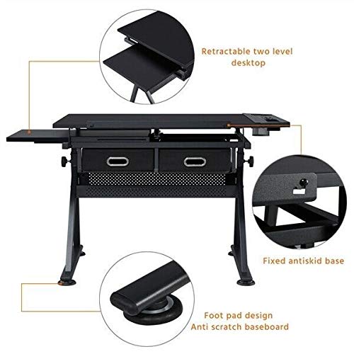 DXXWANG Draft Craft Table Drawing Art Desk for Artist with Adjustable Table Angles Black