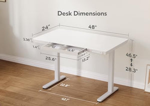 YDN Electric Standing Desk with Drawers, 48 x 24 Inch, Adjustable Height, White