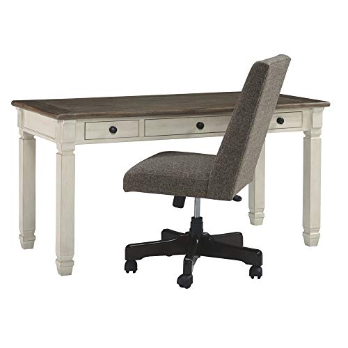 Ashley Furniture Signature Design - Bolanburg Home Office Desk - Casual - 3 Drawers - Weathered Oak/Antique White Finish - Black Hardware