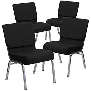 Flash Furniture 4 Pack HERCULES Series Stacking Church Chair - Black Fabric/Silver Vein Frame