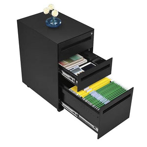 NBF Signature Series Stahl Three Drawer Mobile File Cabinet - 14" W x 20" D x 26" H - Black Steel