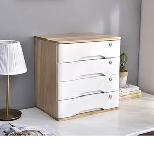 DFANCE Flat File Cabinet Storage Solid Wood Desktop Box with Lockable Drawers - Office Supplies Desk Accessories (40*28*40.5cm, Wood color + white)