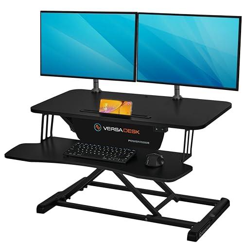 VERSADESK PowerRiser 32 Inch Electric Standing Desk Converter for Dual Monitor, Laptop Workstation - Black