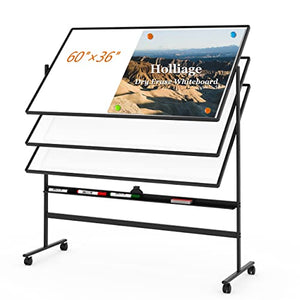 60”x36” Dry Erase Board with Stand,Double-Sided Magnetic Rolling Whiteboard with Bottom Holder,Premium Mobile Whiteboard with Black Aluminum Alloy Frame,Great Partner for Showing Your Ideas
