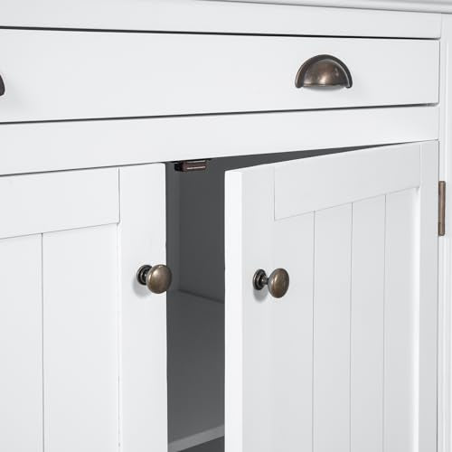VilroCaz Modern Tall Bookshelf Suite with Cabinet and Drawer - Solid Wood Storage Bookcase (White-2C)