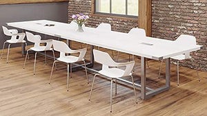 Office Pope Modern Conference Room Table with Metal Base & Accents, 10ft White Ash/Silver Metal, 2 Power Modules