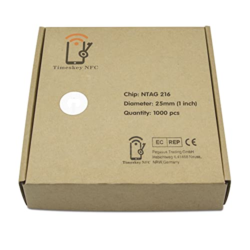 1000pack-TimesKey NFC Tags NTAG216 NFC 216 NFC Sticker Round Label (1 inch Diameter) 888 Bytes of Memory