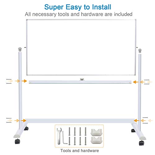 Mobile Whiteboard with Stand - 72x40 Double Sided Dry Erase Board with Stand, Large White Board on Wheels for Office, Rolling Magnetic Whiteboard with Pen Tray for Meeting, Training by CALENBO