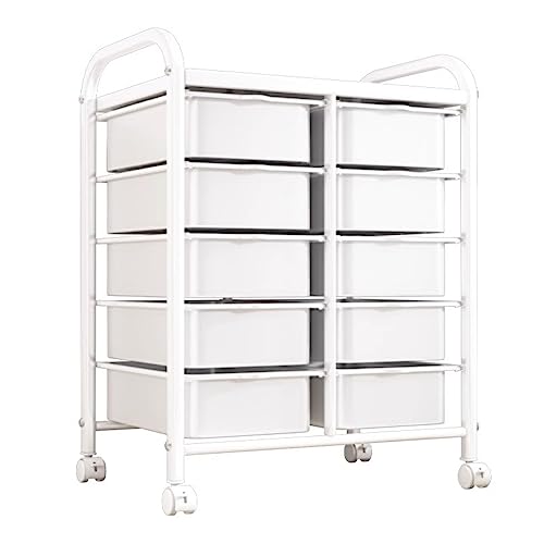 WAHHWF White Rolling Cart with 10 Drawers - Multipurpose Utility Drawer Cart