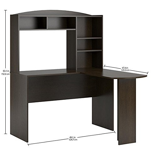 Ameriwood Home Dakota Space Saving L Desk with Hutch, Dark Russet Cherry