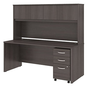 Studio C 72W x 30D Office Desk with Hutch and Mobile File Cabinet in Storm Gray