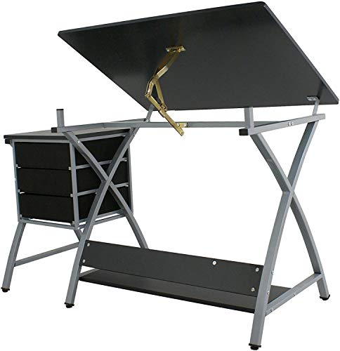 ZQTHL Adjustable Drafting Table with Storage Drawer and Stool for Reading Writing,Black