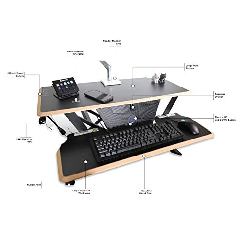 Cloud Nine Shift Desk – 36” Electric Height Adjustable Desk Converter – Sit to Stand Desktop Converter - Electric Standing Desk Converter - Fits Dual Monitors (Black)