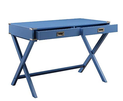 Knocbel 42in Computer Desk with Storage Drawers, Home Office Workstation Writing Table with X-Shaped Base, Metal Corners & Handles (Blue)