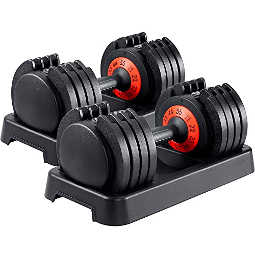 AOTOB Adjustable Dumbbells Weight, 55 lbs Single Dumbbell for Men and Women with Anti-Slip Fast Adjust Turning Handle, Durable Dumbbell Suitable for Home Gym Exercise and Workout Fitness (Pair)