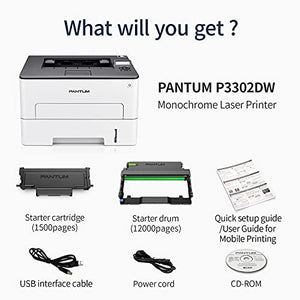 Pantum P3302DW Compact Black & White Laser Printer Wireless Ethernet and USB2.0 Capabilities, Auto Two-Sided Printing, Home Office Use (V4B15B)