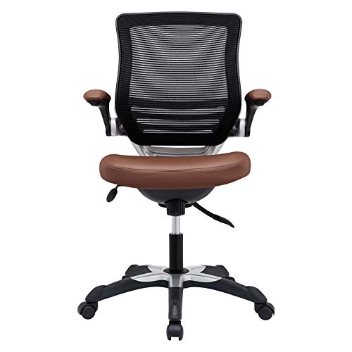 Modway Edge Mesh Back and White Vinyl Seat Office Chair With Flip-Up Arms - Computer Desks in Tan