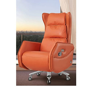 XZBXGZWY Boss Chair with Electric Massage, Swivel Function, and Telescopic Footrest - Orange Cowhide