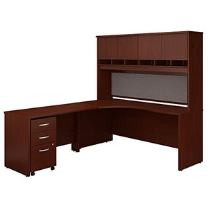 Bush Business Furniture Series C 72W Left Handed Corner Desk with Hutch and Mobile File Cabinet in Mahogany