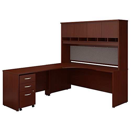 Bush Business Furniture Series C 72W Left Handed Corner Desk with Hutch and Mobile File Cabinet in Mahogany