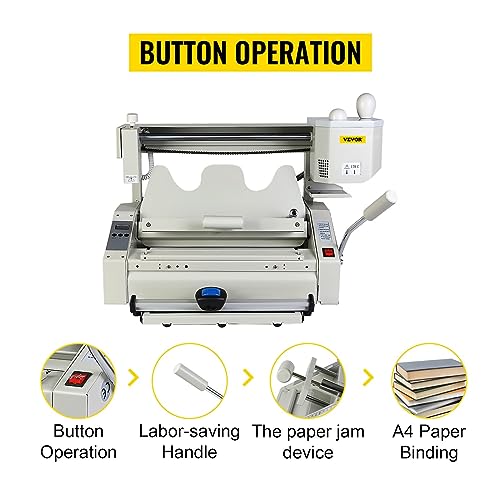 HUIWOSEN White 4 In 1 Manual Glue Book Binding Machine - Binds 160 Books, Milling Spine Rougher