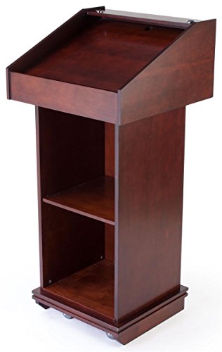 Displays2go Mahogany Finish Lectern with Hidden Wheels, 22-3/8 x 48 x 21-5/8-Inch