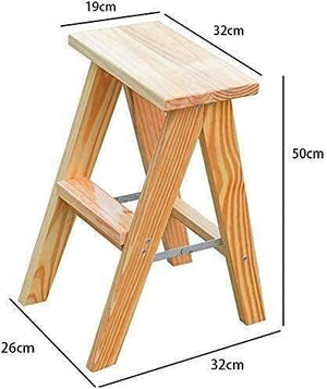 LUCEAE 3-Step Sturdy Folding Wooden Step Ladder, Non-Slip Wide Tread, Portable for Home/Kitchen/Loft/Camping