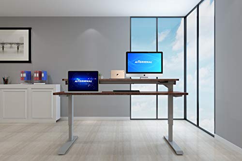 AITERMINAL Split Top Electric Stand Up Desk Single Motor-Height Adjustable Desk (59", Grey Frame/Walnut Top)