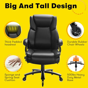 OFIKA Big and Tall Office Chair - 500lbs Capacity, Adjustable Lumbar Support, Heavy Duty Metal Base