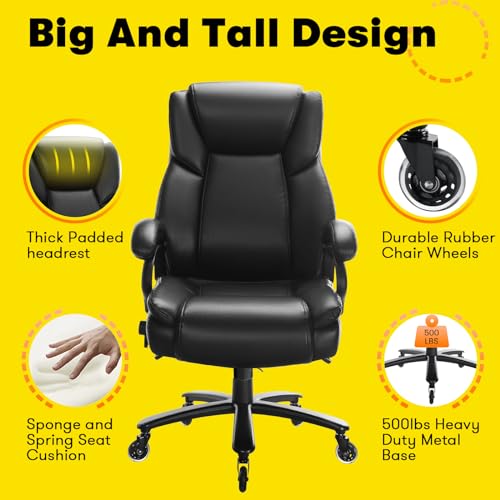 OFIKA Big and Tall Office Chair 500lbs - Adjustable Lumbar Support, Heavy Duty High Back Executive Desk Chair