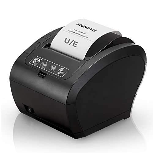 MUNBYN POS Printer, Receipt Printer USB Ethernet 80MM Thermal Printer P047, Impresora térmica, Black Supermarket POS Kitchen Printer with Auto Cutter Support Cash Drawer ESC/POS Windows System