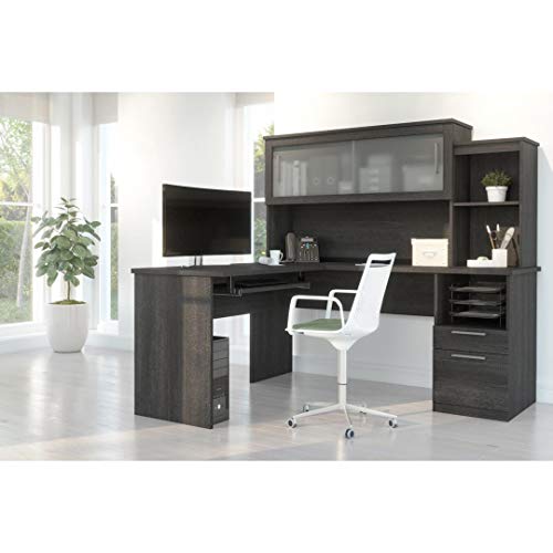 Bestar, Dayton Collection, Executive Office L-Shaped Desk with Pedestal and Hutch
