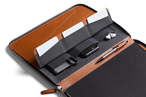 Bellroy Work Folio A4 (Premium Leather Portfolio, Zipper Closure, Organizers A4 Notebooks, Pens, Phone, Cards & More) - Caramel