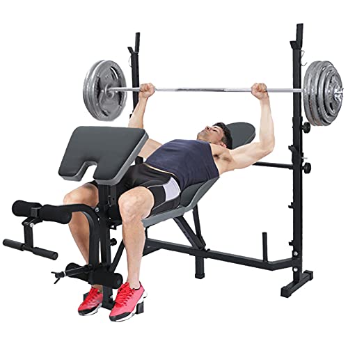 MTDHKX Power Tower Pull Up Bar Dip Station Adjustable Height Strength Training Workout Equipment with Dumbbell Bench for Home Gym