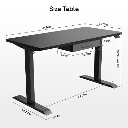 Electric Height Adjustable Standing Desk, 48 x 24 Inch Stand Up Desk Workstation with Desktop (03, Black)