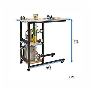 BinOxy Movable Computer Desk with 2-Tier Storage Shelves and Lockable Pulleys - Color: D