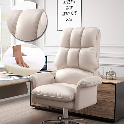HQBL 360° Swivel Home Office Chair|Reclining and Adjustable Height PU Leather Executive Sofa Seat|with Retractable Footrest and Double Padding|for Study/Desk/Leisure